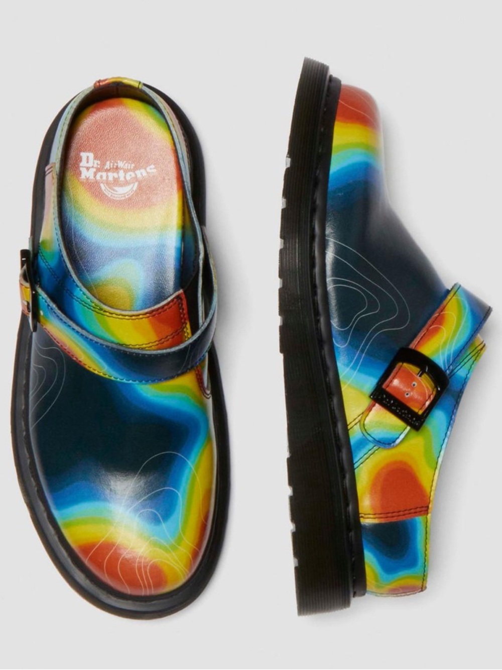 Dr. Martens Kids Heat-Map Print Buckle Clogs in Yellow, Red, Blue, Black - Picture 3 of 14